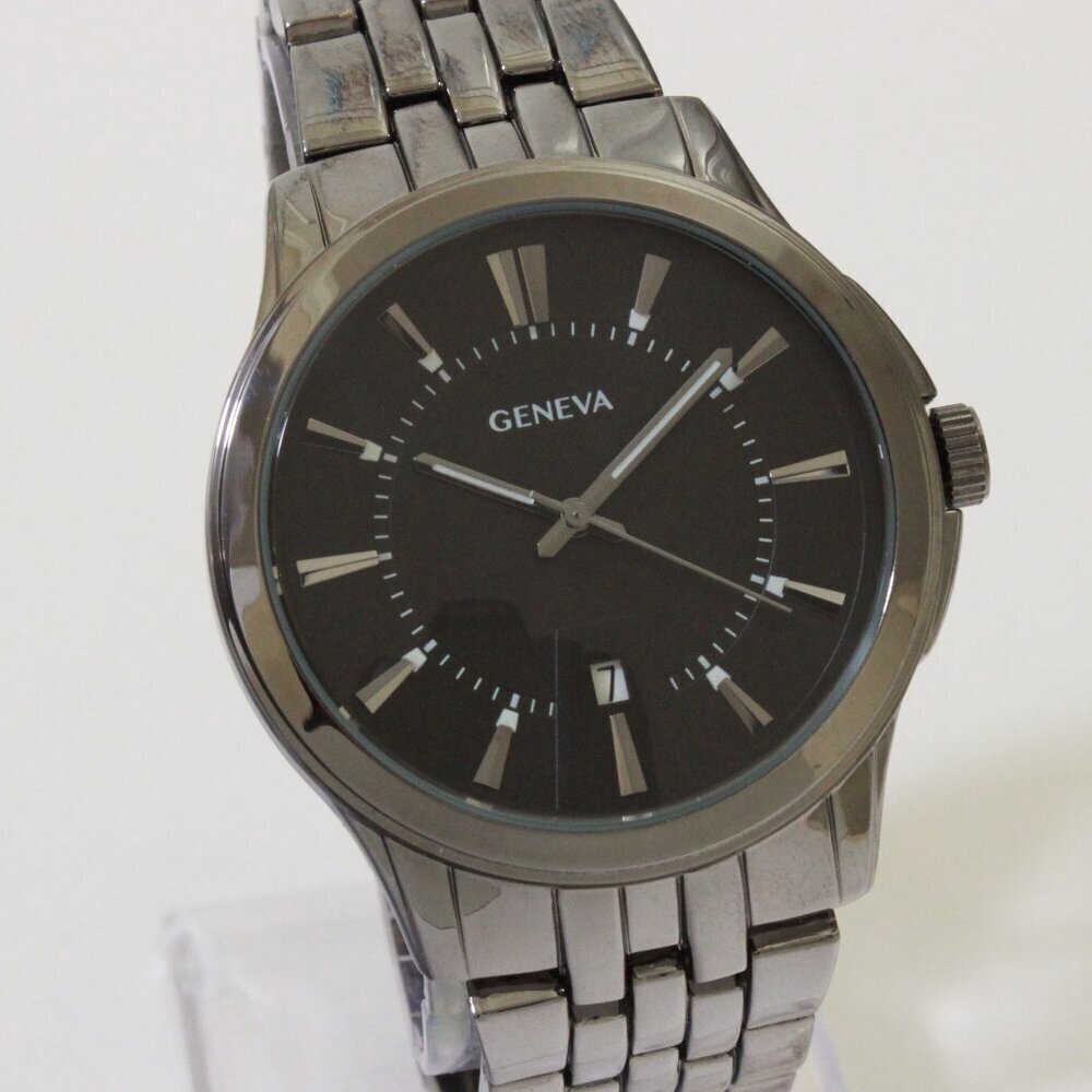 Geneva Men's Casual Quartz Watch Raised Indices GunMetal Finish 42mm - Picture 5 of 14
